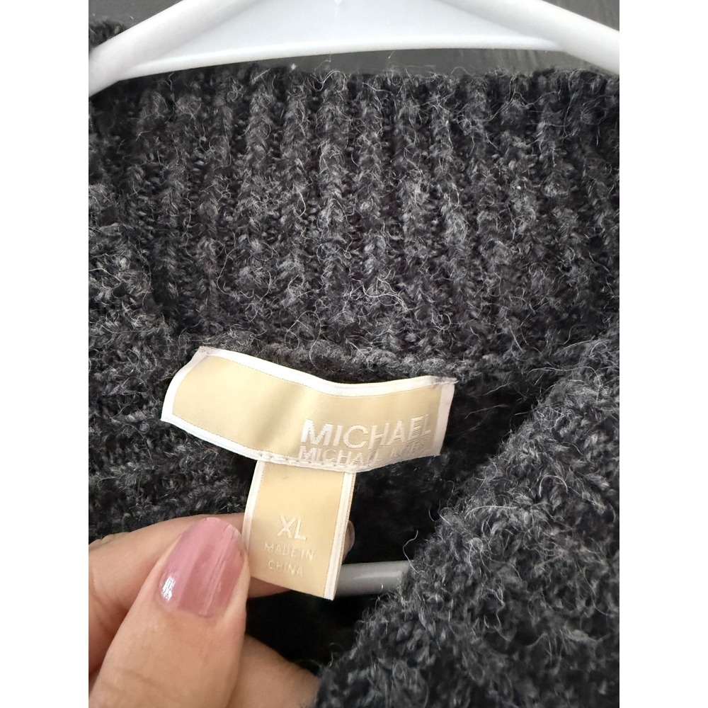 Michael Kors Womens Mock Neck Colorblock High Low Knit Sweater Gray XL - Picture 6 of 9
